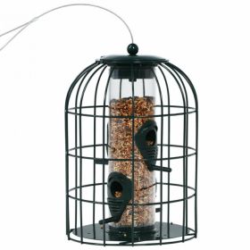 Outdoor Metal Seed Guard Deterrent Squirrel-Proof Caged Tube Wild Bird Feeder (Type: bird, Color: Green)