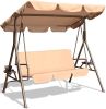 Outdoor 2-Seat Swing with Teapoy Weather Resistant Canopy Powder Coated Steel Frame Patio Swinging Hammock with  Stand and Removable Cushion