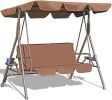 Outdoor 2-Seat Swing with Teapoy Weather Resistant Canopy Powder Coated Steel Frame Patio Swinging Hammock with  Stand and Removable Cushion