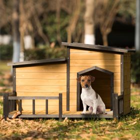 47.2 ' Large Wooden Dog House Outdoor, Outdoor & Indoor Dog Crate, Cabin Style, With Porch (Color: Brown)