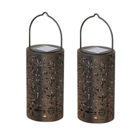 Backyard Patio Hanging Solar Metal Lamp Retro Money Hole Hollow Wind Light (Type: 2 PC, Light Color: Solar Retro Lanterns)