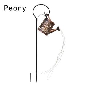 Backyard Patio Hanging Solar Metal Lamp Retro Money Hole Hollow Wind Light (Type: Peony, Light Color: Solar Kettle Light)