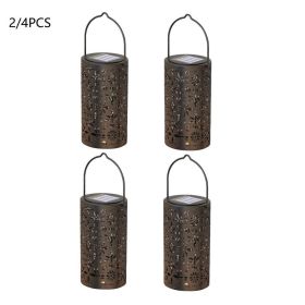 Backyard Patio Hanging Solar Metal Lamp Retro Money Hole Hollow Wind Light (Type: 4 PC, Light Color: Solar Retro Lanterns)