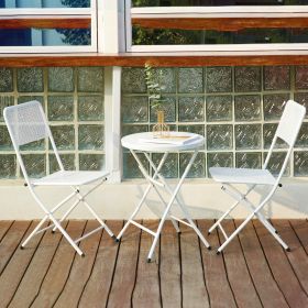 Premium Steel Patio Bistro Set, Folding Outdoor Patio Furniture Sets, 3 Piece Patio Set of Foldable Patio Table and Chairs (Color: White)