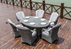 Direct Wicker Patio Wicker 7 Piece Oval Dining Set-Gray