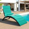 Patio Wicker Sun Lounger, PE Rattan Foldable Chaise Lounger with Removable Cushion and Bolster Pillow, Black Wicker and Beige Cushion