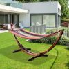 Patio Garden Portable Outdoor Polyester Hammock Set Red With Hammock Stand And Handbag