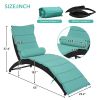 Patio Wicker Sun Lounger, PE Rattan Foldable Chaise Lounger with Removable Cushion and Bolster Pillow, Black Wicker and Beige Cushion