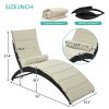 Patio Wicker Sun Lounger, PE Rattan Foldable Chaise Lounger with Removable Cushion and Bolster Pillow, Black Wicker and Beige Cushion