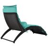 Patio Wicker Sun Lounger, PE Rattan Foldable Chaise Lounger with Removable Cushion and Bolster Pillow, Black Wicker and Beige Cushion