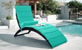 Patio Wicker Sun Lounger, PE Rattan Foldable Chaise Lounger with Removable Cushion and Bolster Pillow, Black Wicker and Beige Cushion