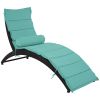 Patio Wicker Sun Lounger, PE Rattan Foldable Chaise Lounger with Removable Cushion and Bolster Pillow, Black Wicker and Beige Cushion