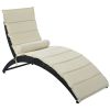 Patio Wicker Sun Lounger, PE Rattan Foldable Chaise Lounger with Removable Cushion and Bolster Pillow, Black Wicker and Beige Cushion