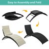 Patio Wicker Sun Lounger, PE Rattan Foldable Chaise Lounger with Removable Cushion and Bolster Pillow, Black Wicker and Beige Cushion