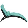 Patio Wicker Sun Lounger, PE Rattan Foldable Chaise Lounger with Removable Cushion and Bolster Pillow, Black Wicker and Beige Cushion